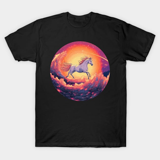 Galactic Horse in Violet Sea Sunset T-Shirt by HBfunshirts